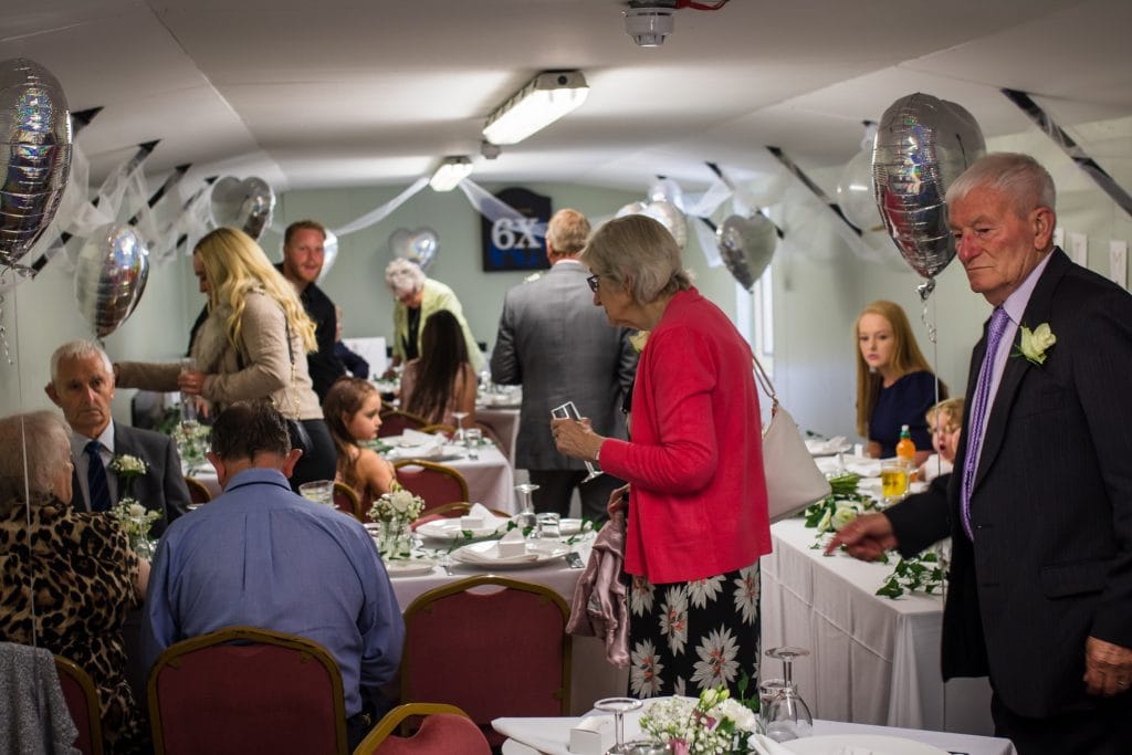 Guests in the wedding reception room at The Admiral Hood in Mosterton near Beaminster.